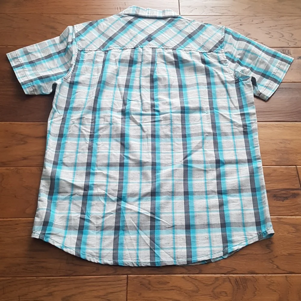 Men's Prana Short Sleeve Blue Plaid Organic Cotton Blend Button Down Size S - Picture 9 of 13